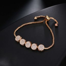 New Handicraft Simple Five Round Cake Push Pull Inlaid with Water Diamond Bracelet