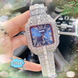 Full Diamonds Ring Quartz Movement Watch 40mm Men Square Roman Tank Dial Clock Shiny Starry Stainless Steel Rose Gold Silver President Bracelet Wristwatch Gifts