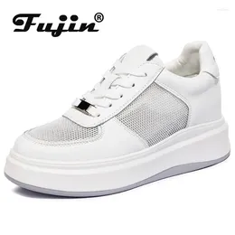 Casual Shoes Fujin 7cm Air Mesh Chunky Sneakers Wedge Platform Breathable Hollow Vulcanized Summer Comfy Cow Genuine Leather Lace Up Ladies