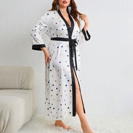 Plus size Pyjamas women fashion casual loose print Pyjamas women long imitation silk sexy nightdress