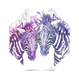 Umbrellas Watercolour Fantasy Zebra Foldable Rain Umbrella For Kids Windproof Pocket Portable Travel Valentine's Lovers Gift