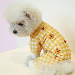 Dog Apparel Cotton Romper Pajamas Costume Plaid Print Jumpsuits Clothes Puppy Clothing For Rompers Bathrobe Teddy Cat