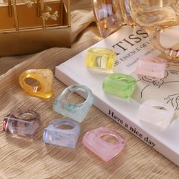 Edition Resin Candy Colour Transparent Ring in Korean Decorative Industry, Minimalist Acrylic Geometric Ring, Handicraft Jewellery