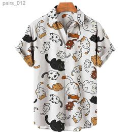 Men's T-Shirts Mens kitten single chest short sleeved shirt 3D digital printed casual shirt loose fashionable large 5XL 2024 yq240415