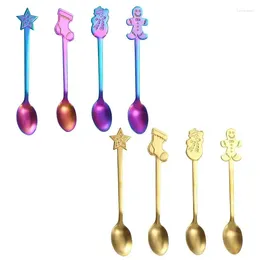 Spoons 4Pcs Christmas Stainless Steel Spoon Set With Gift Box Stirring Tea Coffee Flower For