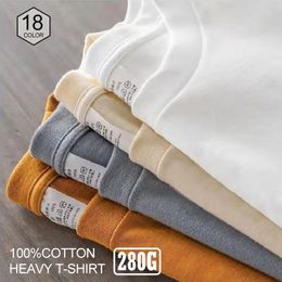 High Qualtity Oversized T-shirt for Men 280gsm Heavy Short Sleeve Tee Shirt Plain 100 Cotton Solid Colour Brown White Black Tops 240402