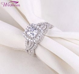 Wuziwen 2 Pcs 925 Sterling Silver Wedding Engagement Ring Bridal Set Classic Jewellery For Women 14Ct Princess Cut Zircon BR0715 Y14069393