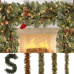 Decorative Flowers Christmas Garland With Lights Decorations Lighted Pine Fireplace Wall Fireplaces Stairs Front Door Wreath