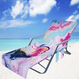 Chair Covers Marble Summer Sun Lounge Cover With Storage Pockets Soft Microfiber Beach Long Recliner Towel
