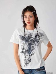 Womens t Shirts Nvzhuang Gothic Clothes for Women Short Sleeve Crew Neck Skull Print Grunge Casual Summer 2024 Blouse Going Out Tops