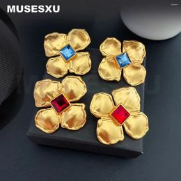 Backs Earrings Jewelry & Accessories Retro Style High Quality Red And Blue Semi Precious Three-Dimensional Flower For Women's Gifts