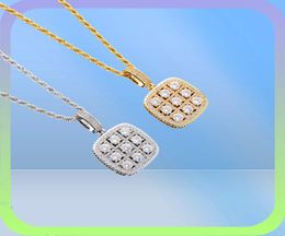 Shiny Solitaire Square Military Army Cluster Pendant Necklace Chain Gold Silver Cubic Zirconia Men Hip hop Jewellery For Gift3661937