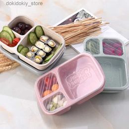 Bento Boxes Wheat Straw Lunch Box 3-Compartment Plastic Bento Box Microwavable Meal Storae Food Container Boxes Divided Liht Food Box L49