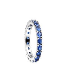 2021 New 925 Sterling Silver Rings Blue Sparkling Row Eternity Rings for Women Wedding Fashion Engagement Ring Jewelry6687659