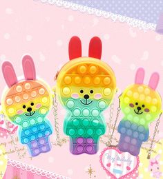 Rainbow Toys Push Bubble Chain Bag Favour Bunny Rabbit Shape Shoulder Crossbody Bags per Bubbles pers Purse Sensory Puzzles Kids Gifts9435018