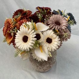 Decorative Flowers Silk Artificial Bouquet Accessories DIY Small Fake Daisy Wedding Home Decor