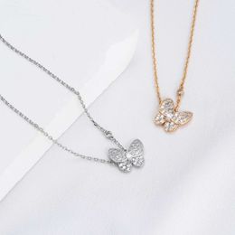 Designer VAN Butterfly Full Diamond Necklace Womens Fashion Versatile Edition with Embedding High Grade Love Collar Chain