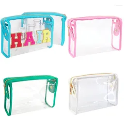 Storage Bags Clear Travel Make Up Cosmetic Bag Pouches Transparent Letter Patches Waterproof Toiletry Organiser Gift