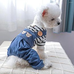 Dog Apparel Pet Overall Four-legged Adorable Washable Cartoon Bear Pattern Cat Romper Denim Clothes Bodysuit Dress-up