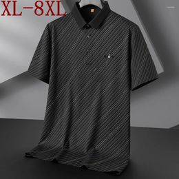 Men's Polos 8XL 7XL 6XL 2024 Summer Fashion Striped Polo Shirt Men Tops High End Luxury Mens Shirts Casual Loose Camiseta Masculina