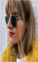 Eyeglasses Chain White Plastic Pearl Charm inside middle Gold Silver Color Plated Eyewear Retainer Silicone Loops Sunglasses Holde1079865