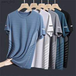 Men's T-Shirts Summer thin T-shirt for mens ice silk breathable mesh O-neck short sleeved printed quick drying loose half sleeved sports T-shirt yq240415