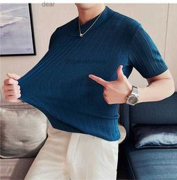 Mens T-Shirts New Mens Knitted Short Sleeve Tees solid color Large Cotton Elastic Loose Fashion Luxurious Casual T-shirt Mens blue Clothing Black White pluz size 4XL