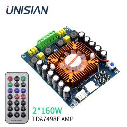 Amplifiers UNISIAN 160W TDA7498E 2.0 Audio Amplifier ClassD Digital Power Amplifier Board with Remote Control USB TF For DIY Home Cinema