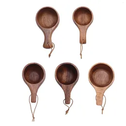 Coffee Scoops Japanese Style Handmade Wooden Milk Cup Wood Mugs With Carrying Rope For Home Restaurant Camping Kitchen Tools