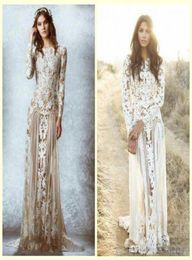 Zuhair Murad Lace Vintage Wedding Dresses Custom Made Long Sleeves Court Train Beach Country Bridal Gowns Crew Aline Stunning Lac1174060