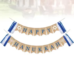 Party Decoration Happy Hanukkah Banner Tassel Linen Swallowtail Pull Flag Supplies