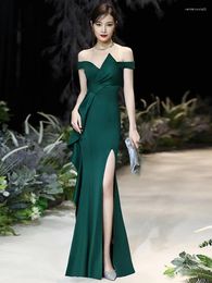 Party Dresses Dark Green Boat Neck Mermaid Sleeveless Lady Girl Women Sexy Long Banquet Performance Ball Prom Dress Gown