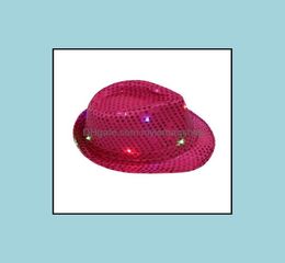Party Hats Festive Supplies Home Garden Mens Flashing Light Up Led Fedora Trilby Sequin Fancy Dress Dance Hat For Stage Wear Dro7656934