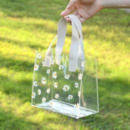 Storage Bags Daisy Pattern Transparent Tote PVC Clear Gift Handbag Plastic Shopping Bag Birthday Wedding Party Gifts Packaging Supplies