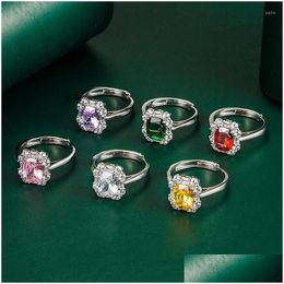 Cluster Rings 2023 Fashion 925 Sier Coloured Diamond Square Ring Exquisite Gem Zircon Female All-Match Romantic Gift Drop Delivery Jewe Dhf0M