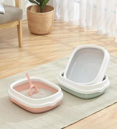 2 Sizes Cat Toilet Tray Semiclosed Pet Cat Litter Box Sand Box Plastic AntiSplash Cat Tray Bedpans Pet Toilet Cleaning Supplies8714983