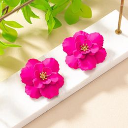 Stud Earrings Vintage Camellia Colorful Flower Enamel Metal For Women Party Holiday Gift Fashion Jewelry Ear Accessories E438