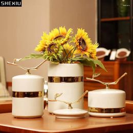 Vases European Ceramic Gold-plated Storage Tank Modern Luxury Living Room Flower Decoration Porcelain Wedding Gift