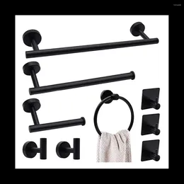 Hooks Towel Bar Set No Punch Coat Hook 9 Piece Black Bathroom Hardware Wall Rack