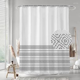 Shower Curtains Bohemia Style Fringed Lace White And Black Curtain Waterproof Simple Single Side Brushed Oxford Spinning
