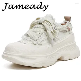 Casual Shoes Chunky Heel Trainers Women High Platform Metal Decoration Canvas Sport Tennis Female Runway Designer Sneakers