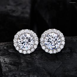 Stud Earrings Real S925 Silver Diamond Women 7.5mm High Carbon Zircon Female Shiny Original Design Luxury Jewelry Girl Gift