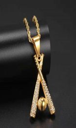 ied out Baseball bat pendant necklaces for men luxury designer mens bling diamond player pendants stainless steel hip hop jewelry 9909616