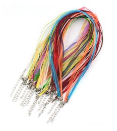 100pcs 18quot DIY Jewelry Making Organza Ribbon Necklace Strap Cords Colorful Voile String Lobster Clasp Wax Cord Chain7747102