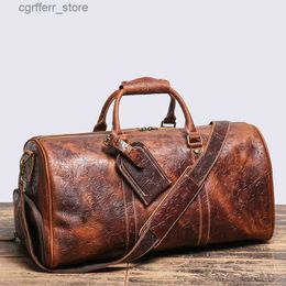 Diaper Bags LEATHFOCUS Vintage Emed Handbag Mens Womens Leather Travel Bag Large Capacity Business Duffles Bag Weekend Gym Bag L410