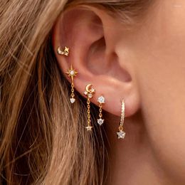 Dangle Earrings 5Pcs/set Stainless Steel Cubic Zirconia Chain Hoop For Women Star Moon Unique Punk Earring Cartilage Piercing Jewelry