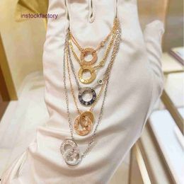 Designer 1to1 Cartres High version Mini Cake Roman Double Ring Necklace V Gold Plated 18K Interlocking Pendant with Collar Chain for Women