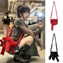 Waist Bags Bow Y2k PU Sequin Tote Bag Female Star Same 2024 Korea Cylinder Underarm Sporty Shoulder Handbag Pink Solid Travel