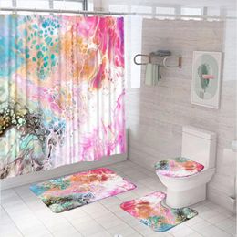 Shower Curtains Colourful Marble Texture Curtain Set Non-Slip Bath Mat Lid Toilet Cover Rug Abstract Art Luxury Bathroom 12 Hooks