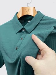 Men's Polos Plus Size 9xl 8xl 7xl Summer High-End Mesh Ice Silk Short-Sleeved T-Shirt Polo Shirt Collar Solid Colour Quick Dry